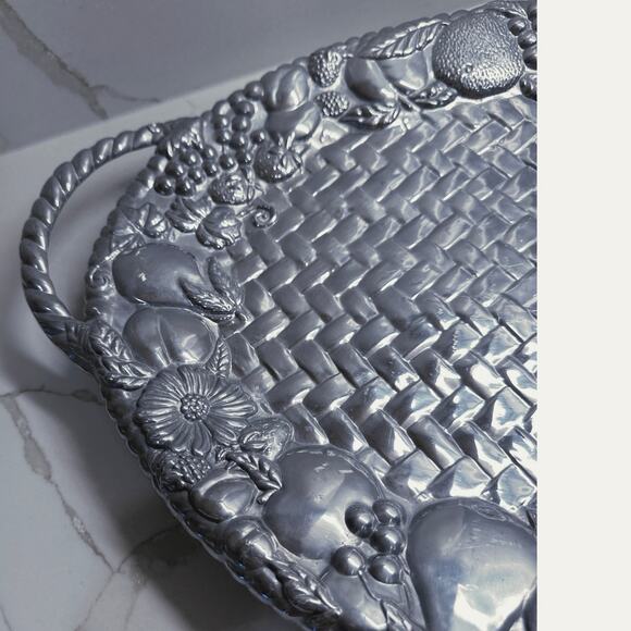 Large Vintage Lenox Fruit Weave Grapes Pewter Serving Tray With Handles 22 x 15 - Picture 4 of 9